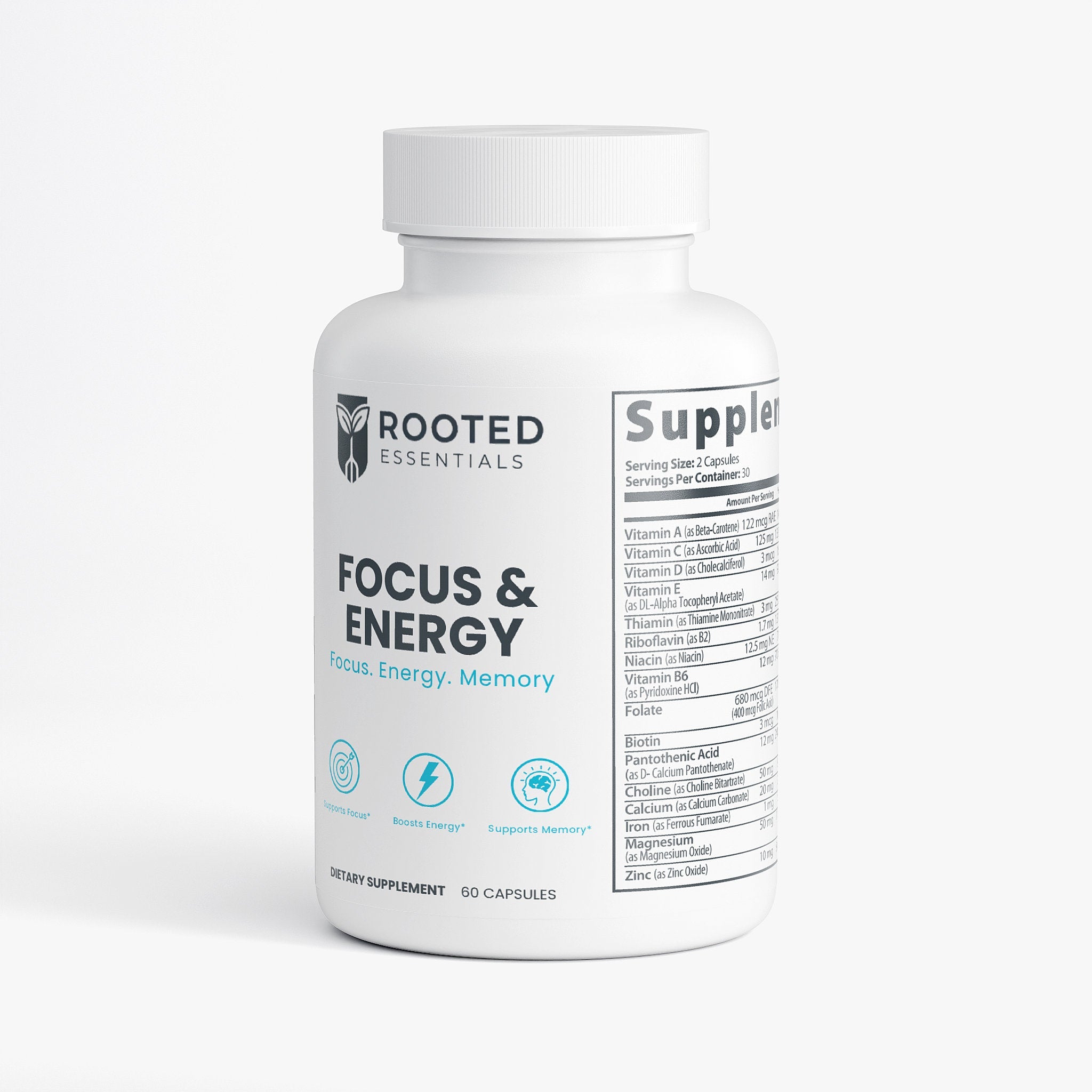 Focus & Energy Supplement – Natural Energy & Concentration Blend Rooted Essentials