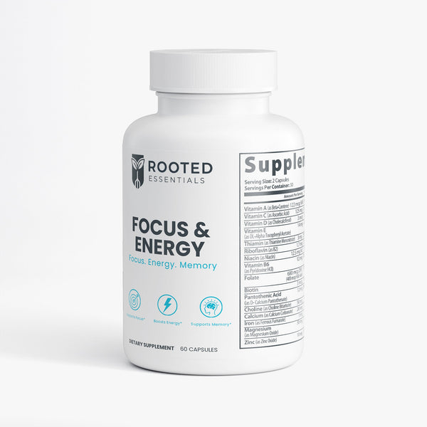 Focus & Energy Supplement – Natural Energy & Concentration Blend Rooted Essentials