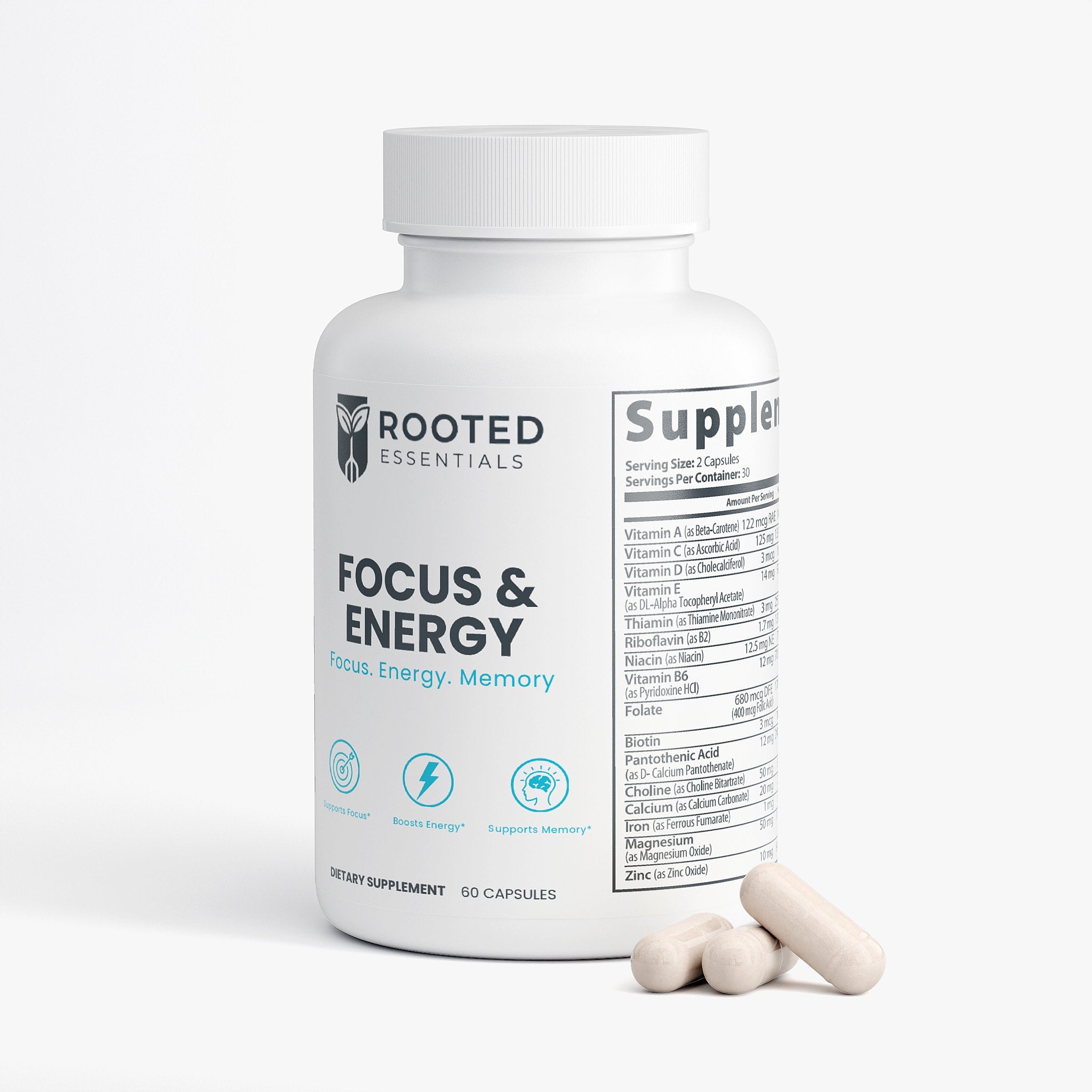 Focus & Energy Supplement – Natural Energy & Concentration Blend Rooted Essentials