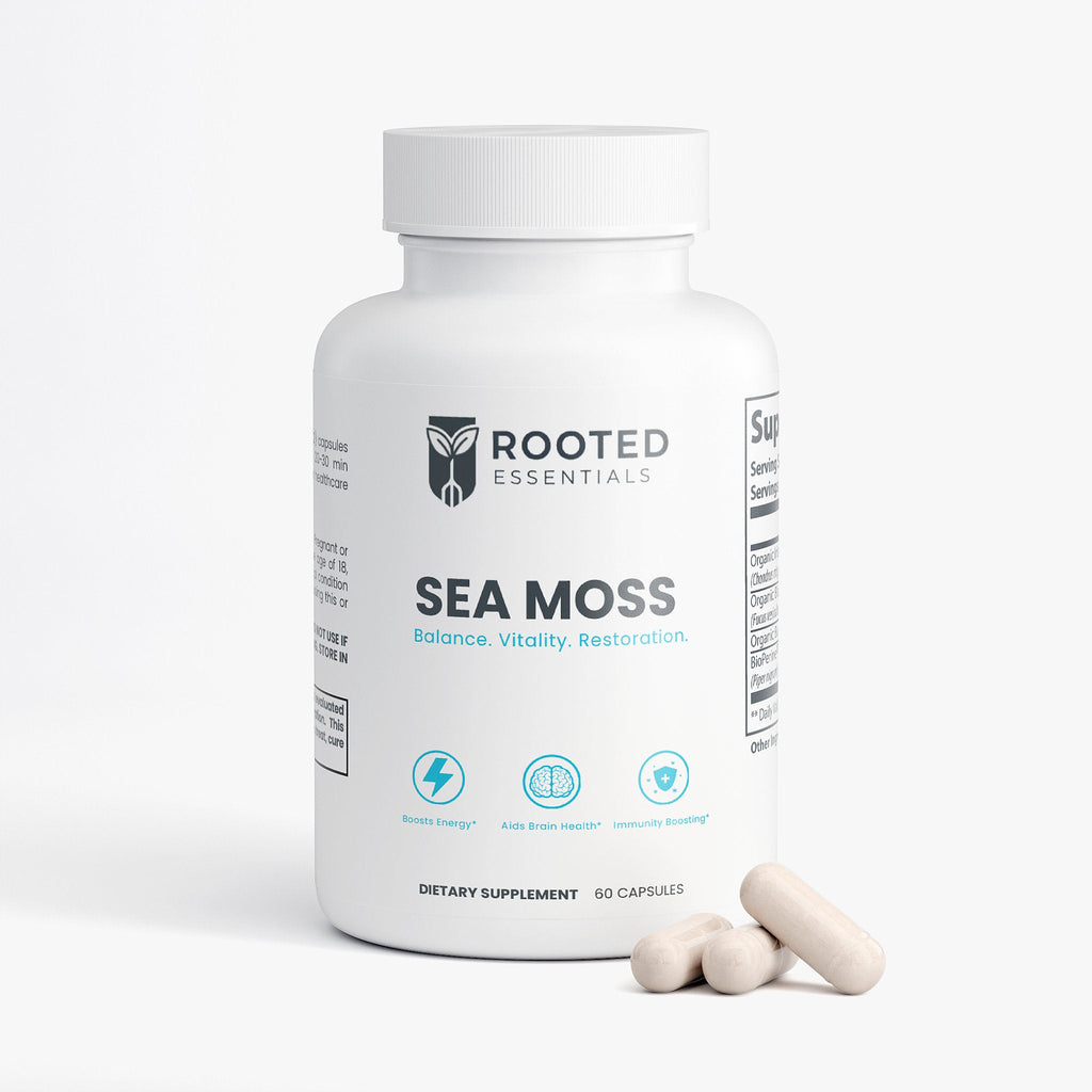 Sea Moss Capsules – Wildcrafted Irish Sea Moss + Bladderwrack & Burdock | Mineral & Immunity Boost Rooted Essentials