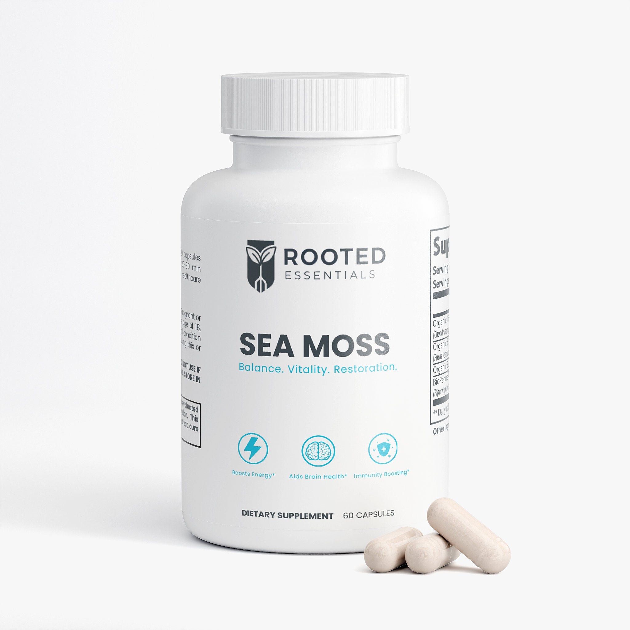 Sea Moss Capsules – Wildcrafted Irish Sea Moss + Bladderwrack & Burdock | Mineral & Immunity Boost Rooted Essentials
