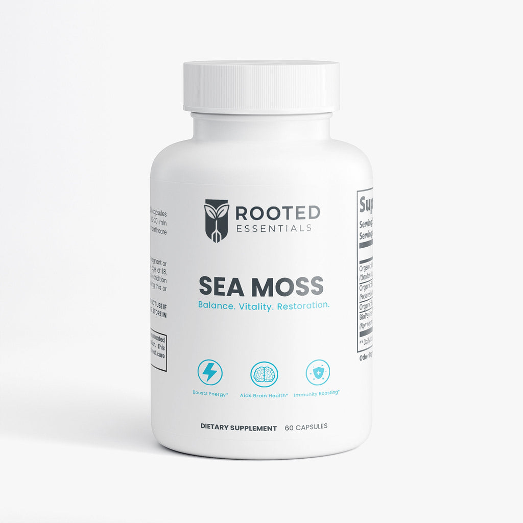 Sea Moss Capsules – Wildcrafted Irish Sea Moss + Bladderwrack & Burdock | Mineral & Immunity Boost Rooted Essentials