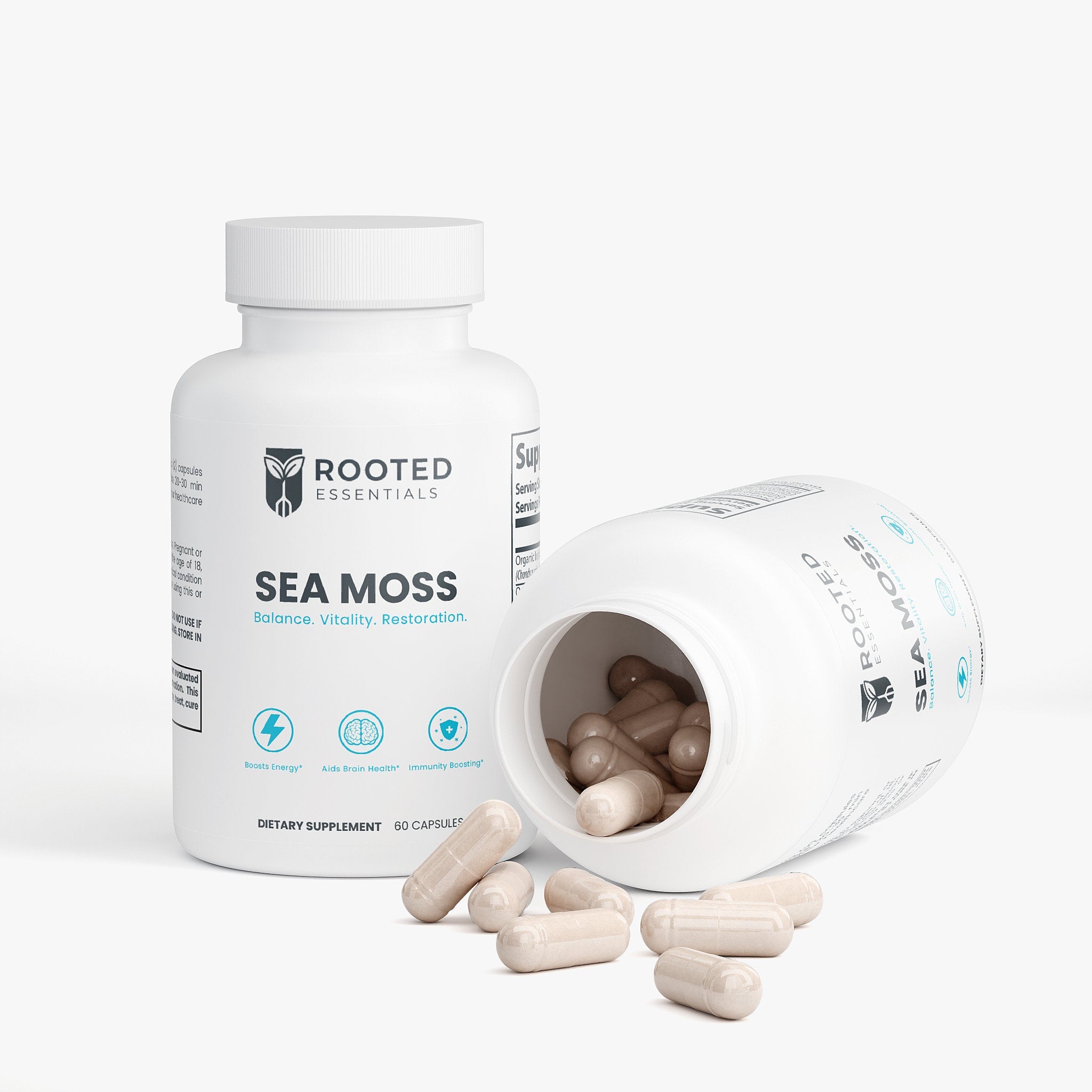 Sea Moss Capsules – Wildcrafted Irish Sea Moss + Bladderwrack & Burdock | Mineral & Immunity Boost Rooted Essentials